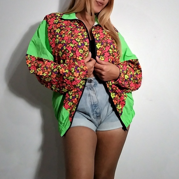 LAST ONE!!! 90s Neon Floral Windbreaker - Picture 5 of 8